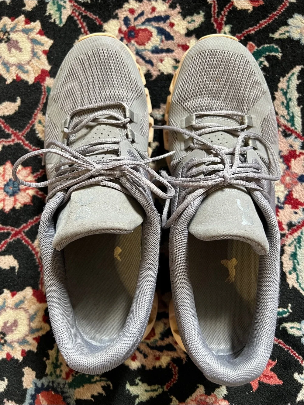 On Running Women’s Athletic Shoes in Light Gray with Tan Sole